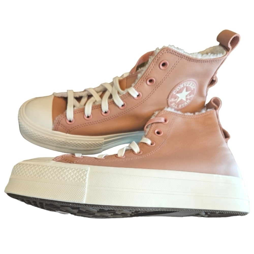 Converse CTAS Lift Hi Platform Pink Leather Borg Lining Sneakers NEW